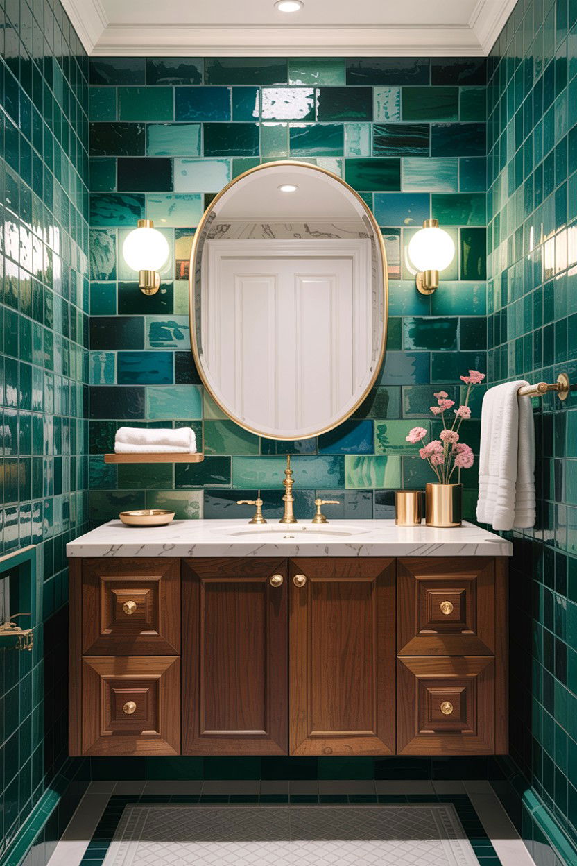 Zellige green bathroom wall - 30 green bathroom ideas