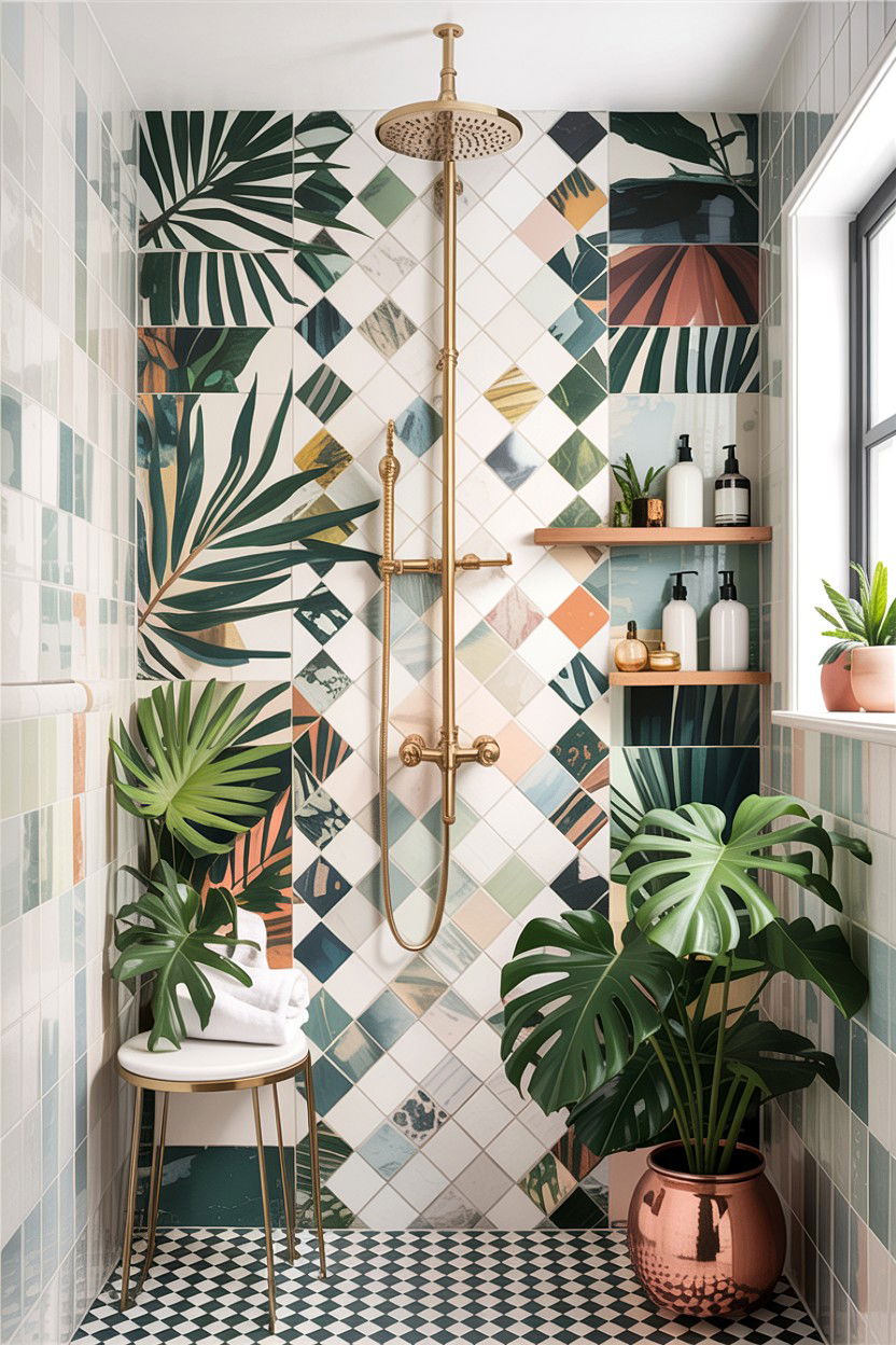 Zellige tile bathroom - 30 bathroom accent wall ideas