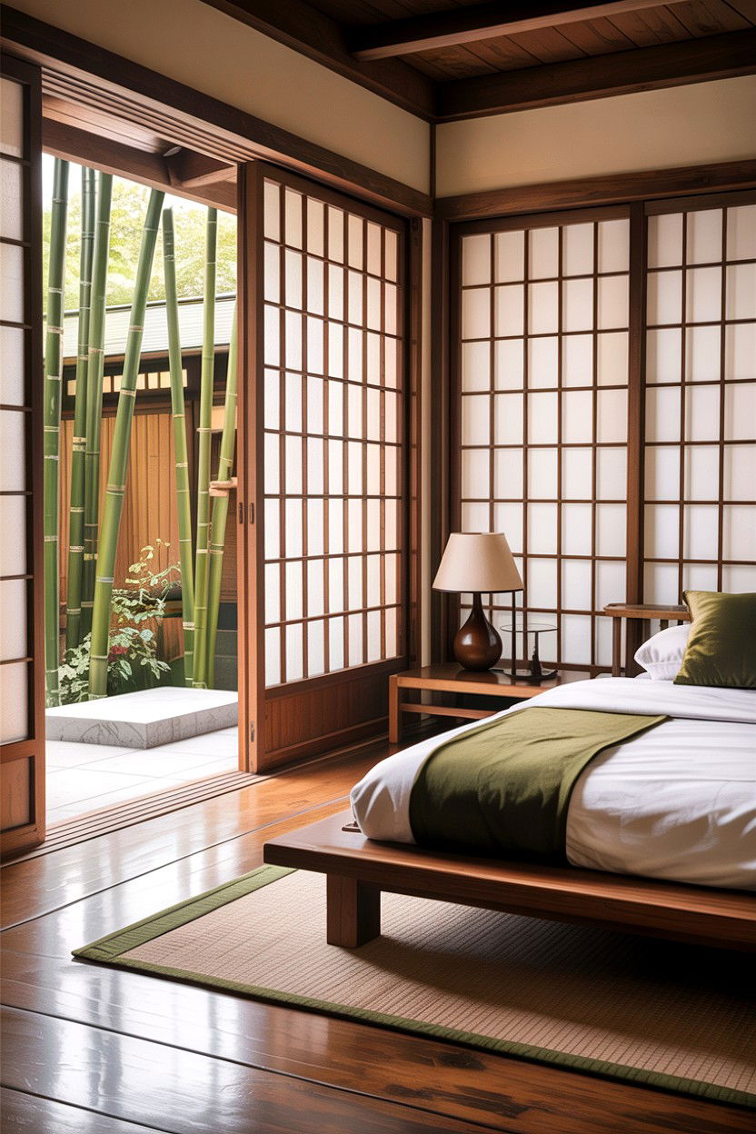 Zen bedroom with shoji style sliding doors - 30 bedroom with patio doors