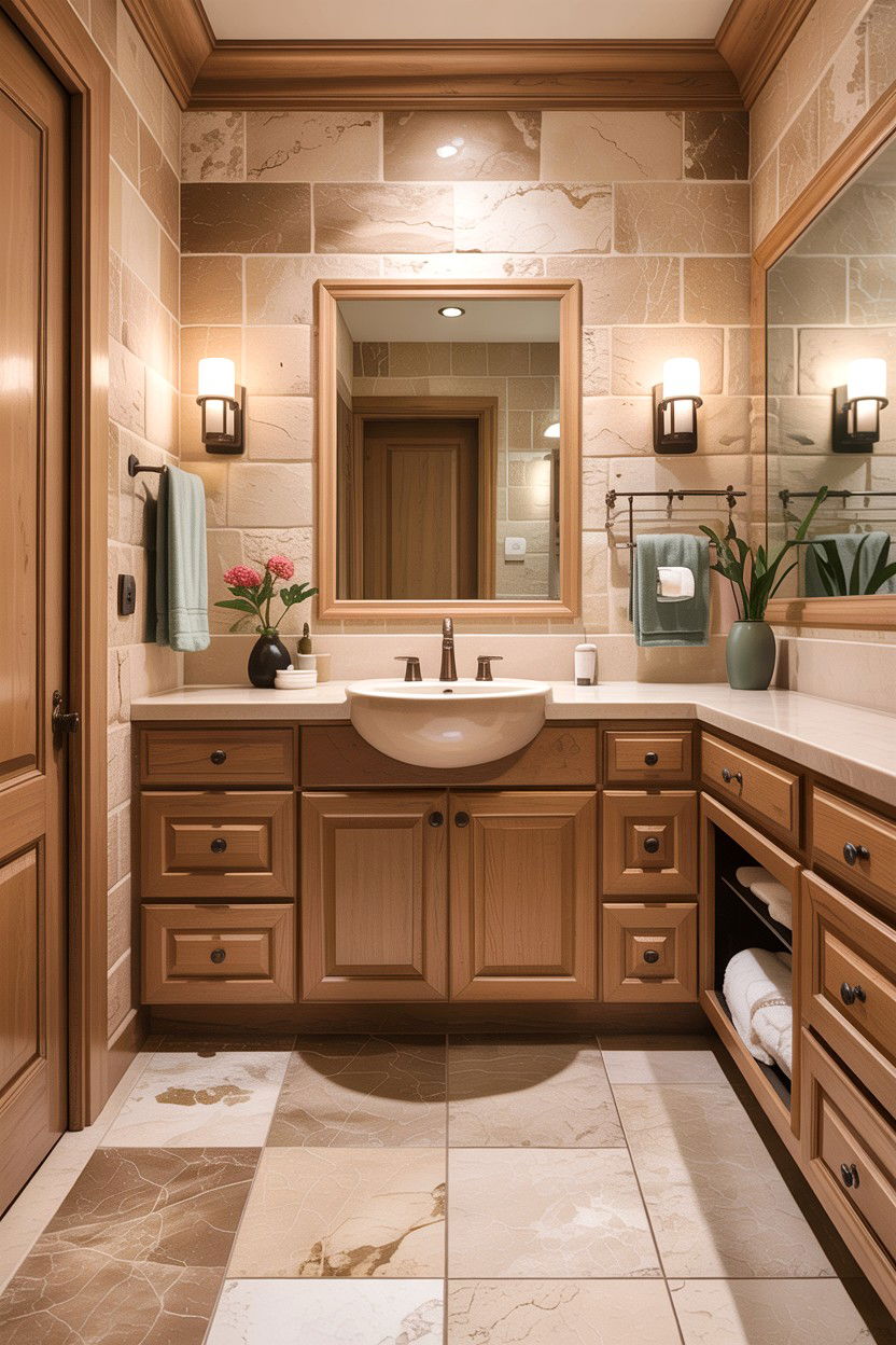 s Beige Travertine Floor - 30 bathroom decade style ideas
