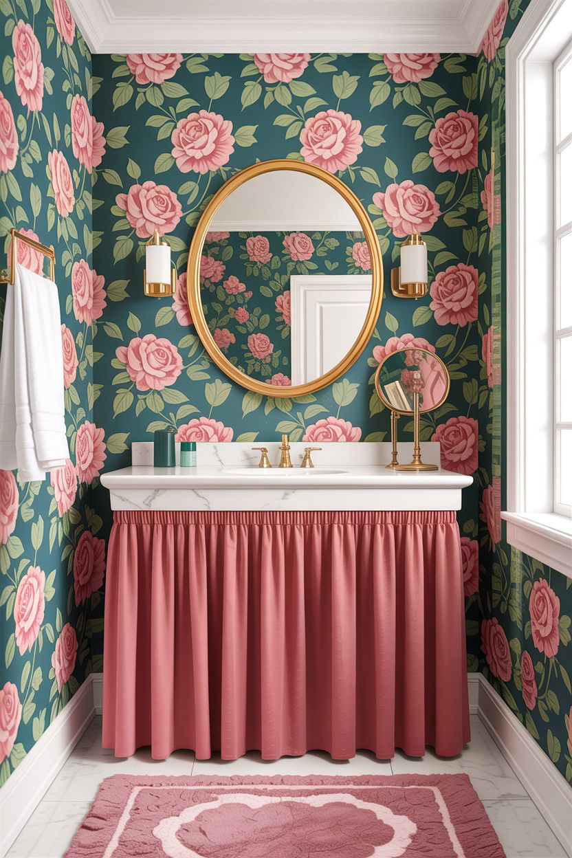 s Floral Wallpaper - 30 bathroom decade style ideas