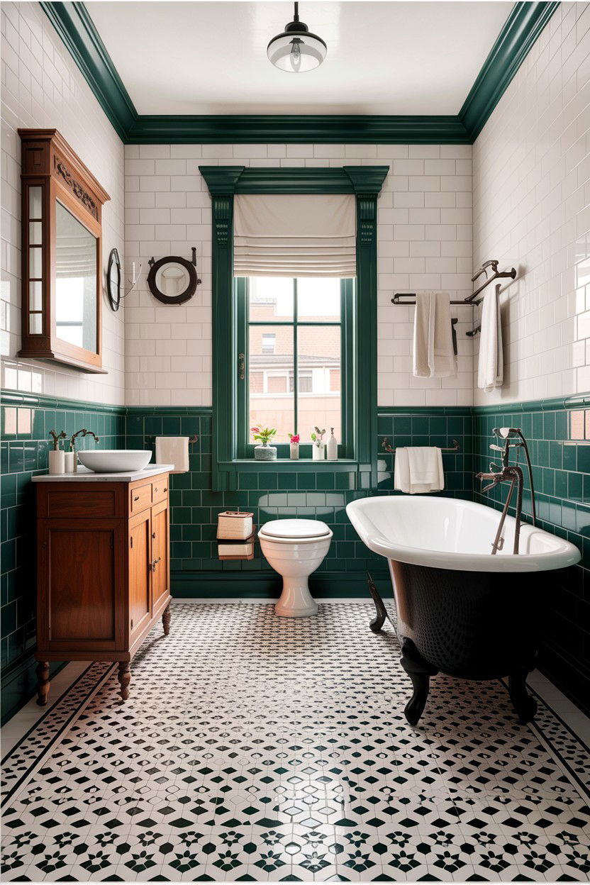 s Geometric Pattern Floor - 30 bathroom decade style ideas