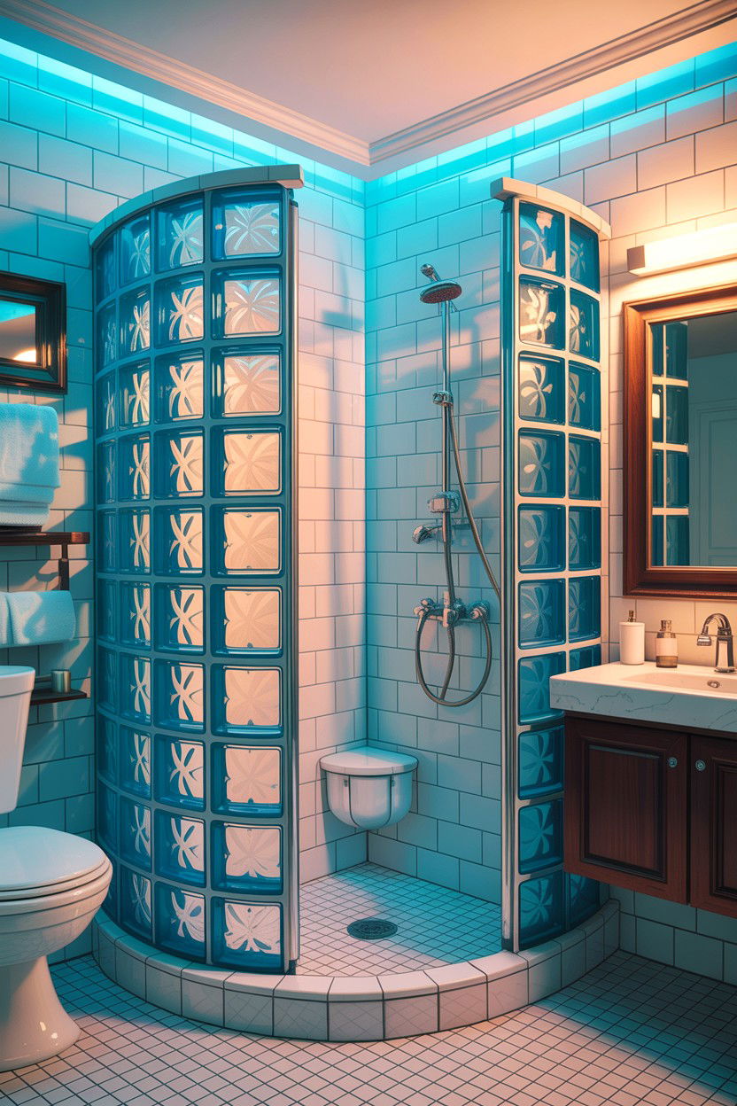 s Glass Block Wall - 30 bathroom decade style ideas