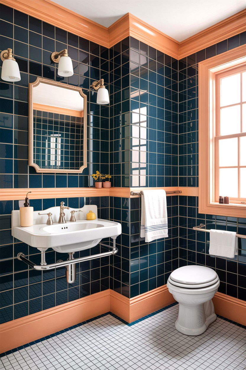 s Navy Blue Tile - 30 bathroom decade style ideas