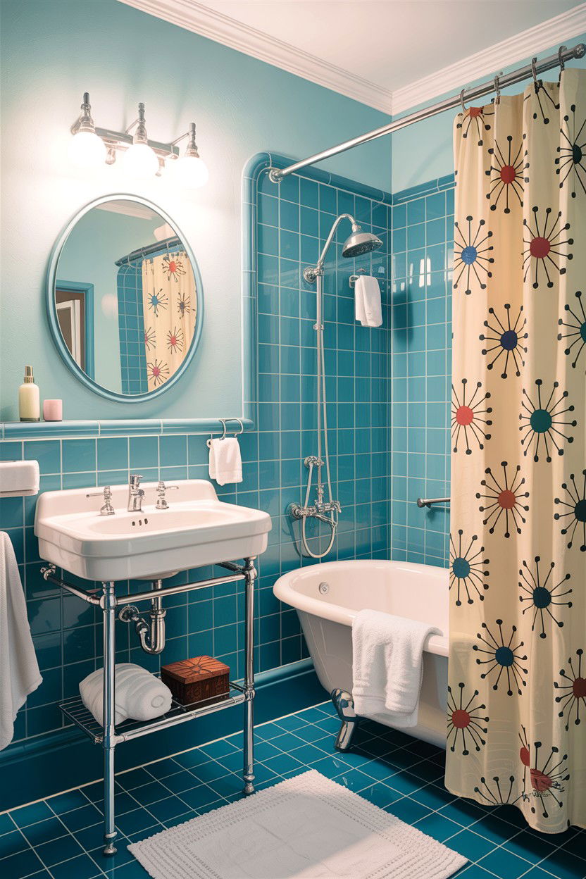 s Pastel Blue Wall - 30 bathroom decade style ideas